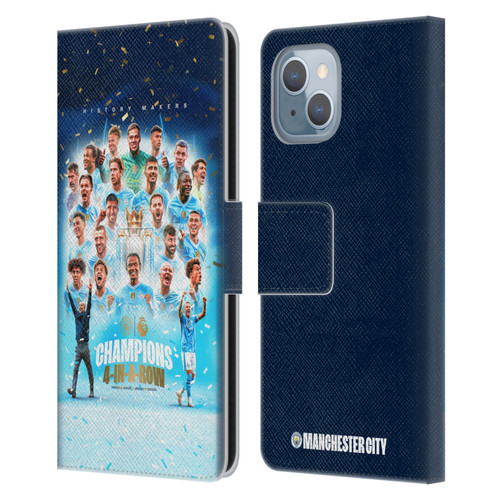 Manchester City Man City FC 2024 Premier League Champions Team Poster Leather Book Wallet Case Cover For Apple iPhone 14