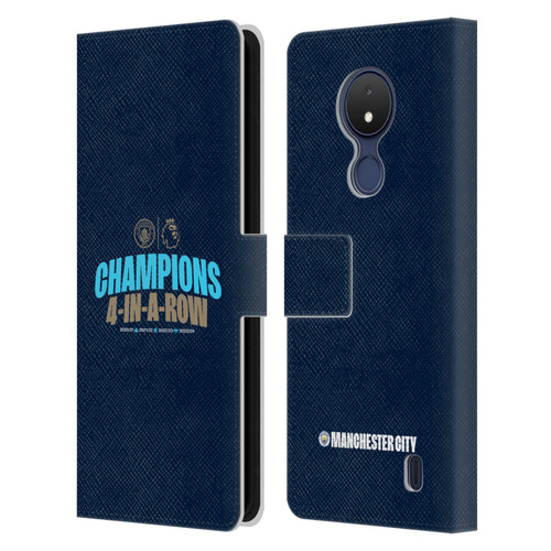 Manchester City Man City FC 2024 Premier League Champions 4 In A Row Dark Leather Book Wallet Case Cover For Nokia C21