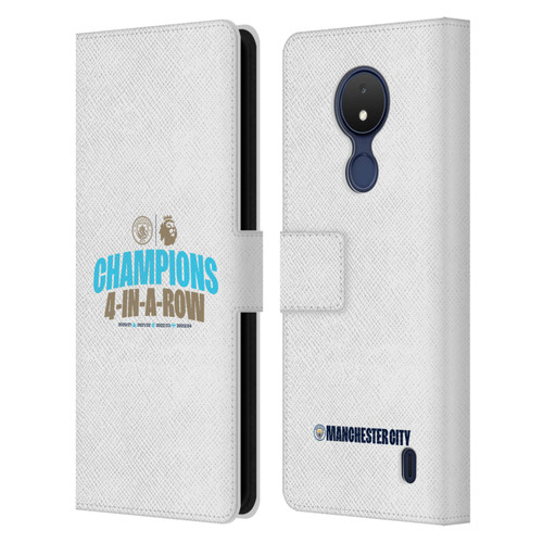 Manchester City Man City FC 2024 Premier League Champions 4 In A Row Light Leather Book Wallet Case Cover For Nokia C21