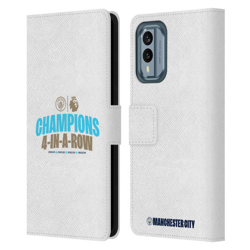 Manchester City Man City FC 2024 Premier League Champions 4 In A Row Light Leather Book Wallet Case Cover For Nokia X30