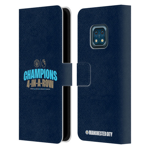Manchester City Man City FC 2024 Premier League Champions 4 In A Row Dark Leather Book Wallet Case Cover For Nokia XR20