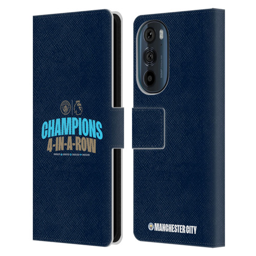Manchester City Man City FC 2024 Premier League Champions 4 In A Row Dark Leather Book Wallet Case Cover For Motorola Edge 30