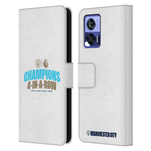 Manchester City Man City FC 2024 Premier League Champions 4 In A Row Light Leather Book Wallet Case Cover For Motorola Edge 30 Neo 5G