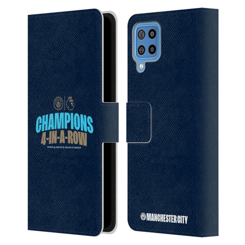 Manchester City Man City FC 2024 Premier League Champions 4 In A Row Dark Leather Book Wallet Case Cover For Samsung Galaxy F22 (2021)