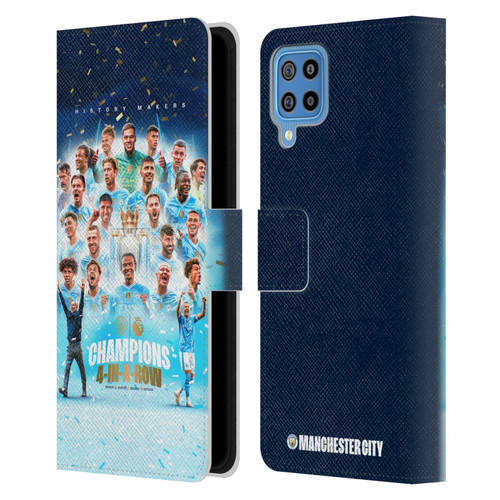 Manchester City Man City FC 2024 Premier League Champions Team Poster Leather Book Wallet Case Cover For Samsung Galaxy F22 (2021)