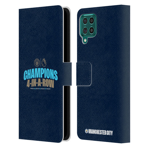Manchester City Man City FC 2024 Premier League Champions 4 In A Row Dark Leather Book Wallet Case Cover For Samsung Galaxy F62 (2021)