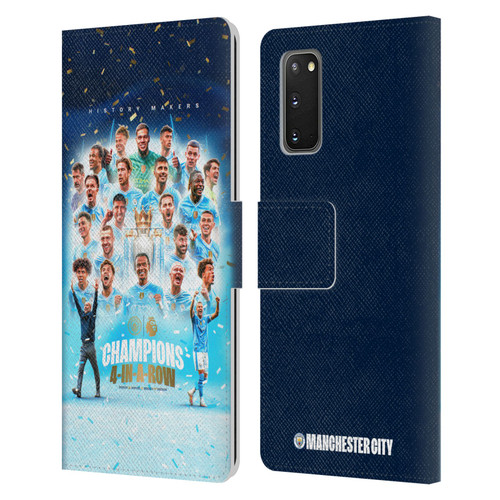 Manchester City Man City FC 2024 Premier League Champions Team Poster Leather Book Wallet Case Cover For Samsung Galaxy S20 / S20 5G