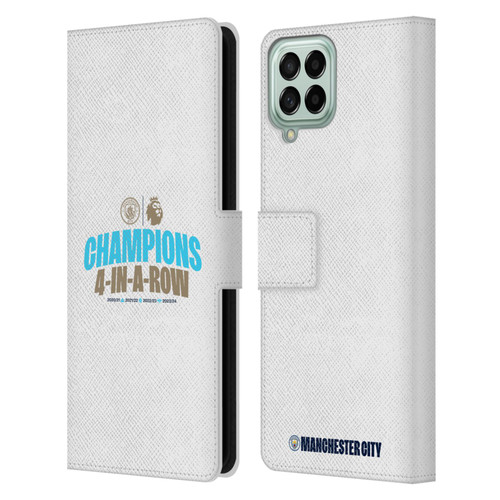 Manchester City Man City FC 2024 Premier League Champions 4 In A Row Light Leather Book Wallet Case Cover For Samsung Galaxy M33 (2022)