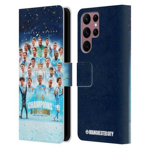 Manchester City Man City FC 2024 Premier League Champions Team Poster Leather Book Wallet Case Cover For Samsung Galaxy S22 Ultra 5G