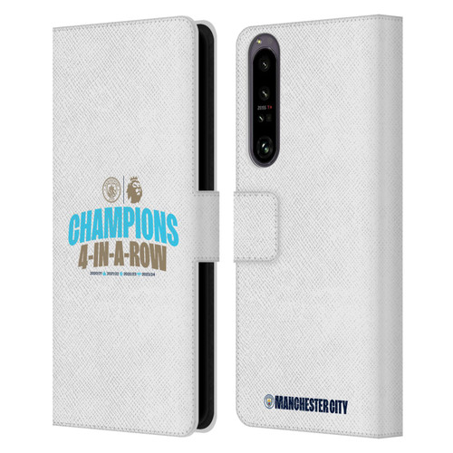 Manchester City Man City FC 2024 Premier League Champions 4 In A Row Light Leather Book Wallet Case Cover For Sony Xperia 1 IV