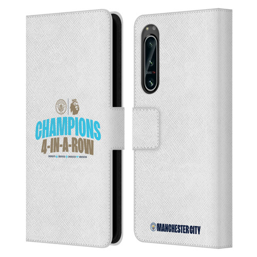 Manchester City Man City FC 2024 Premier League Champions 4 In A Row Light Leather Book Wallet Case Cover For Sony Xperia 5 IV