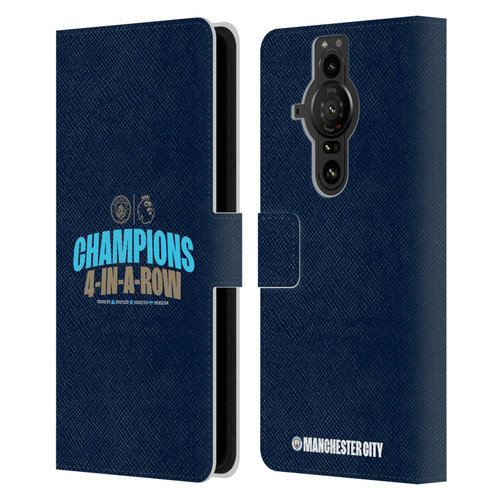 Manchester City Man City FC 2024 Premier League Champions 4 In A Row Dark Leather Book Wallet Case Cover For Sony Xperia Pro-I