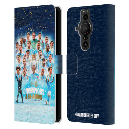 Manchester City Man City FC 2024 Premier League Champions Team Poster Leather Book Wallet Case Cover For Sony Xperia Pro-I