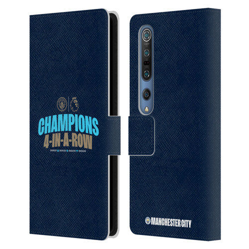 Manchester City Man City FC 2024 Premier League Champions 4 In A Row Dark Leather Book Wallet Case Cover For Xiaomi Mi 10 5G / Mi 10 Pro 5G