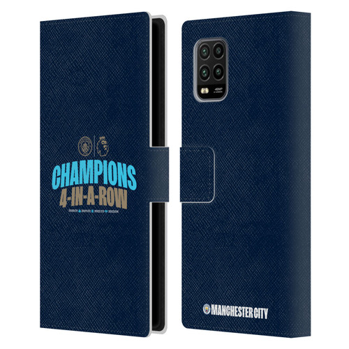 Manchester City Man City FC 2024 Premier League Champions 4 In A Row Dark Leather Book Wallet Case Cover For Xiaomi Mi 10 Lite 5G