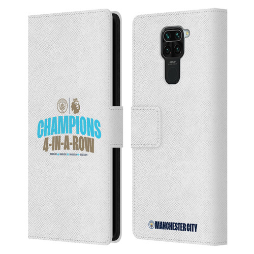 Manchester City Man City FC 2024 Premier League Champions 4 In A Row Light Leather Book Wallet Case Cover For Xiaomi Redmi Note 9 / Redmi 10X 4G
