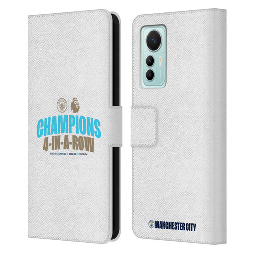 Manchester City Man City FC 2024 Premier League Champions 4 In A Row Light Leather Book Wallet Case Cover For Xiaomi 12 Lite