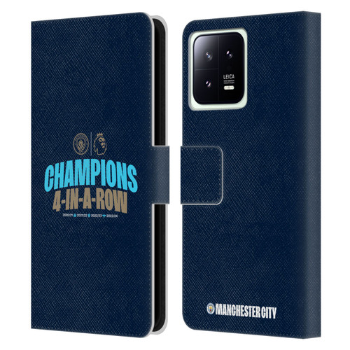 Manchester City Man City FC 2024 Premier League Champions 4 In A Row Dark Leather Book Wallet Case Cover For Xiaomi 13 5G