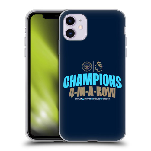 Manchester City Man City FC 2024 Premier League Champions 4 In A Row Dark Soft Gel Case for Apple iPhone 11