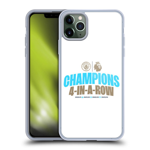 Manchester City Man City FC 2024 Premier League Champions 4 In A Row Light Soft Gel Case for Apple iPhone 11 Pro Max