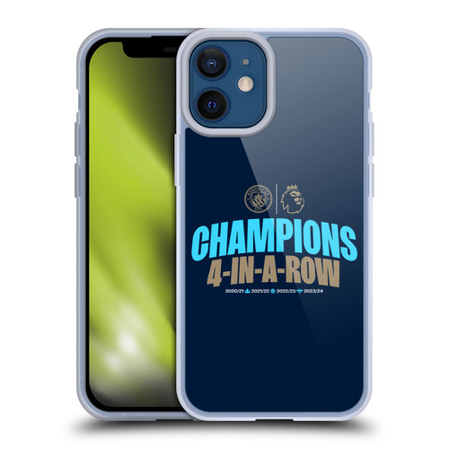 Manchester City Man City FC 2024 Premier League Champions 4 In A Row Dark Soft Gel Case for Apple iPhone 12 Mini