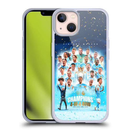 Manchester City Man City FC 2024 Premier League Champions Team Poster Soft Gel Case for Apple iPhone 13