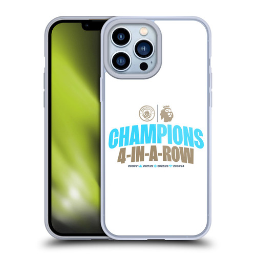 Manchester City Man City FC 2024 Premier League Champions 4 In A Row Light Soft Gel Case for Apple iPhone 13 Pro Max