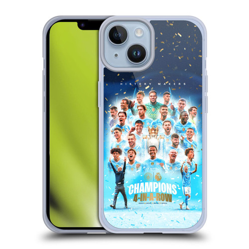 Manchester City Man City FC 2024 Premier League Champions Team Poster Soft Gel Case for Apple iPhone 14