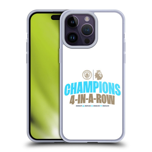 Manchester City Man City FC 2024 Premier League Champions 4 In A Row Light Soft Gel Case for Apple iPhone 14 Pro Max