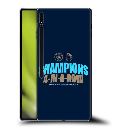 Manchester City Man City FC 2024 Premier League Champions 4 In A Row Dark Soft Gel Case for Samsung Galaxy Tab S8 Ultra