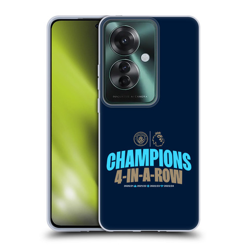 Manchester City Man City FC 2024 Premier League Champions 4 In A Row Dark Soft Gel Case for OPPO Reno11 F 5G / F25 Pro 5G