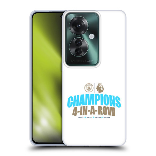 Manchester City Man City FC 2024 Premier League Champions 4 In A Row Light Soft Gel Case for OPPO Reno11 F 5G / F25 Pro 5G