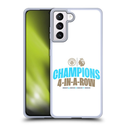 Manchester City Man City FC 2024 Premier League Champions 4 In A Row Light Soft Gel Case for Samsung Galaxy S21+ 5G