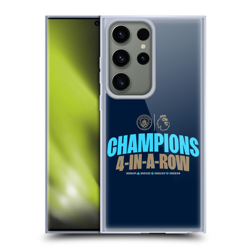 Manchester City Man City FC 2024 Premier League Champions 4 In A Row Dark Soft Gel Case for Samsung Galaxy S23 Ultra 5G