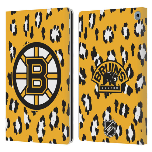 NHL Boston Bruins Leopard Patten Leather Book Wallet Case Cover For Amazon Fire HD 10 / Plus 2021