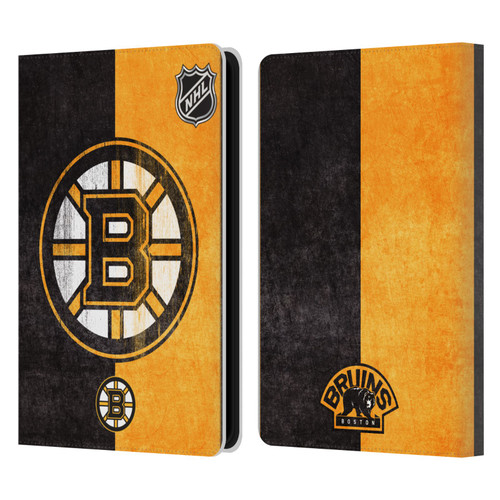 NHL Boston Bruins Half Distressed Leather Book Wallet Case Cover For Amazon Kindle Paperwhite 5 (2021)