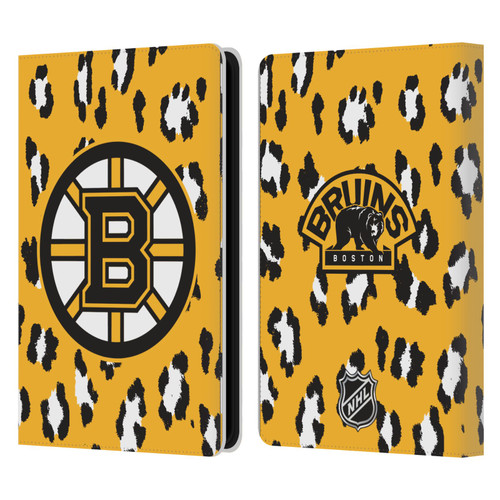 NHL Boston Bruins Leopard Patten Leather Book Wallet Case Cover For Amazon Kindle Paperwhite 5 (2021)