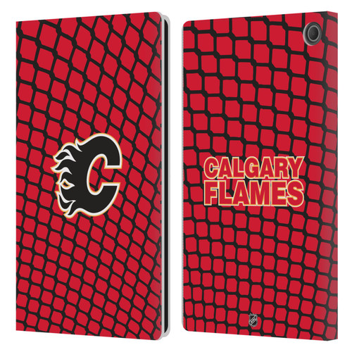 NHL Calgary Flames Net Pattern Leather Book Wallet Case Cover For Amazon Fire Max 11 2023