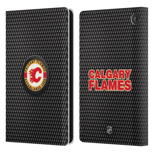 NHL Calgary Flames Puck Texture Leather Book Wallet Case Cover For Amazon Fire 7 2022
