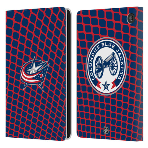NHL Columbus Blue Jackets Net Pattern Leather Book Wallet Case Cover For Amazon Fire 7 2022