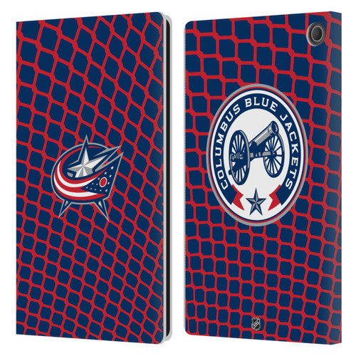 NHL Columbus Blue Jackets Net Pattern Leather Book Wallet Case Cover For Amazon Fire Max 11 2023