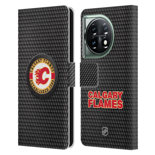 NHL Calgary Flames Puck Texture Leather Book Wallet Case Cover For OnePlus 11 5G