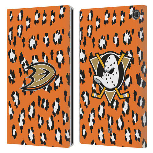 NHL Anaheim Ducks Leopard Patten Leather Book Wallet Case Cover For Amazon Fire Max 11 2023