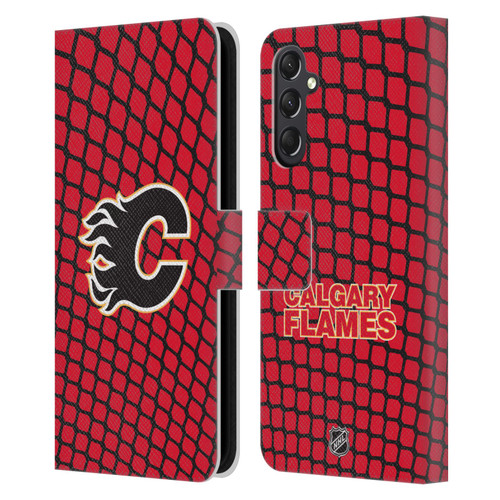 NHL Calgary Flames Net Pattern Leather Book Wallet Case Cover For Samsung Galaxy A24 4G / M34 5G