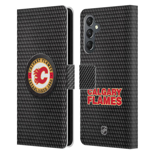 NHL Calgary Flames Puck Texture Leather Book Wallet Case Cover For Samsung Galaxy A25 5G