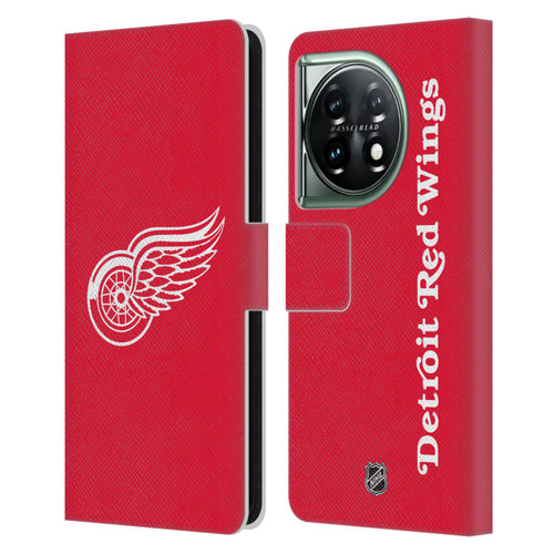 NHL Detroit Red Wings Plain Leather Book Wallet Case Cover For OnePlus 11 5G
