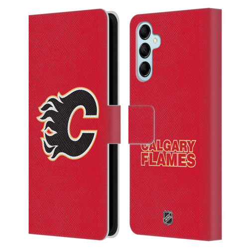 NHL Calgary Flames Plain Leather Book Wallet Case Cover For Samsung Galaxy M14 5G