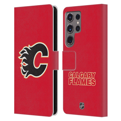 NHL Calgary Flames Plain Leather Book Wallet Case Cover For Samsung Galaxy S24 Ultra 5G