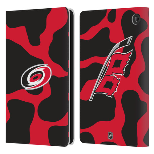 NHL Carolina Hurricanes Cow Pattern Leather Book Wallet Case Cover For Amazon Fire 7 2022