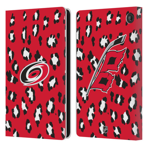 NHL Carolina Hurricanes Leopard Patten Leather Book Wallet Case Cover For Amazon Fire 7 2022